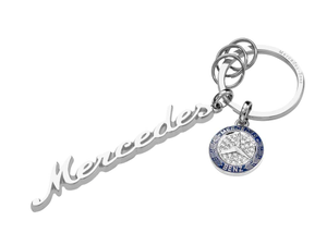 Mercedes-Benz Schlüsselanhänger Classic Schriftzug, silberfarben, blau-1 1